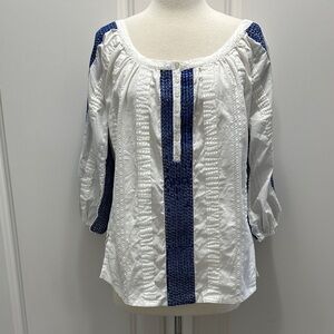 Soft Surroundings White and Navy Blouse